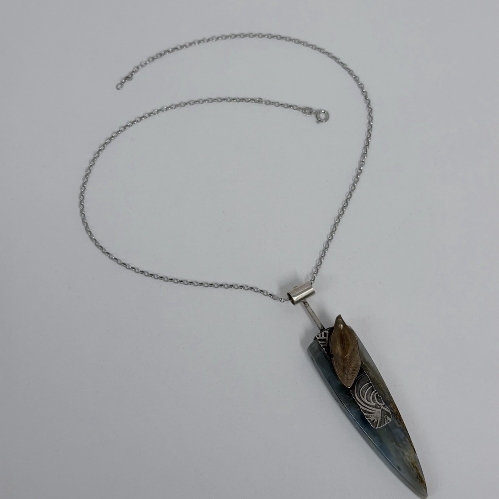 Sterling Silver Natural Argentina Lemurian Aquatine Blue Calcite Necklace 18"
